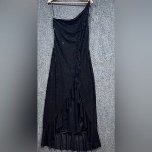 VTG Gunne Sax Women's Black Glitter One Shoulder Long Gown Dress Ruffle Size 3